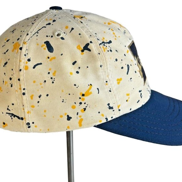 Vintage University of Michigan Paint Splatter Snapback Hat Blue Gold USA College - Picture 3 of 8